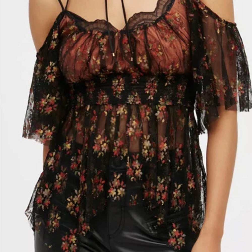 New Free People Dottie Lace Tie Strappy Off Shoulder Tank Top XS